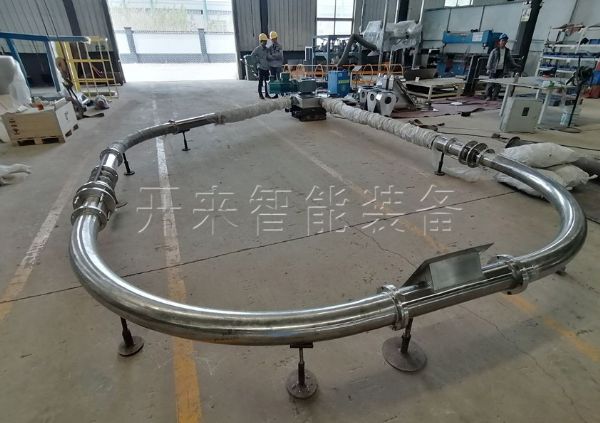 碳酸氢钠管链式输送机，可定制管链输送系统车间视频